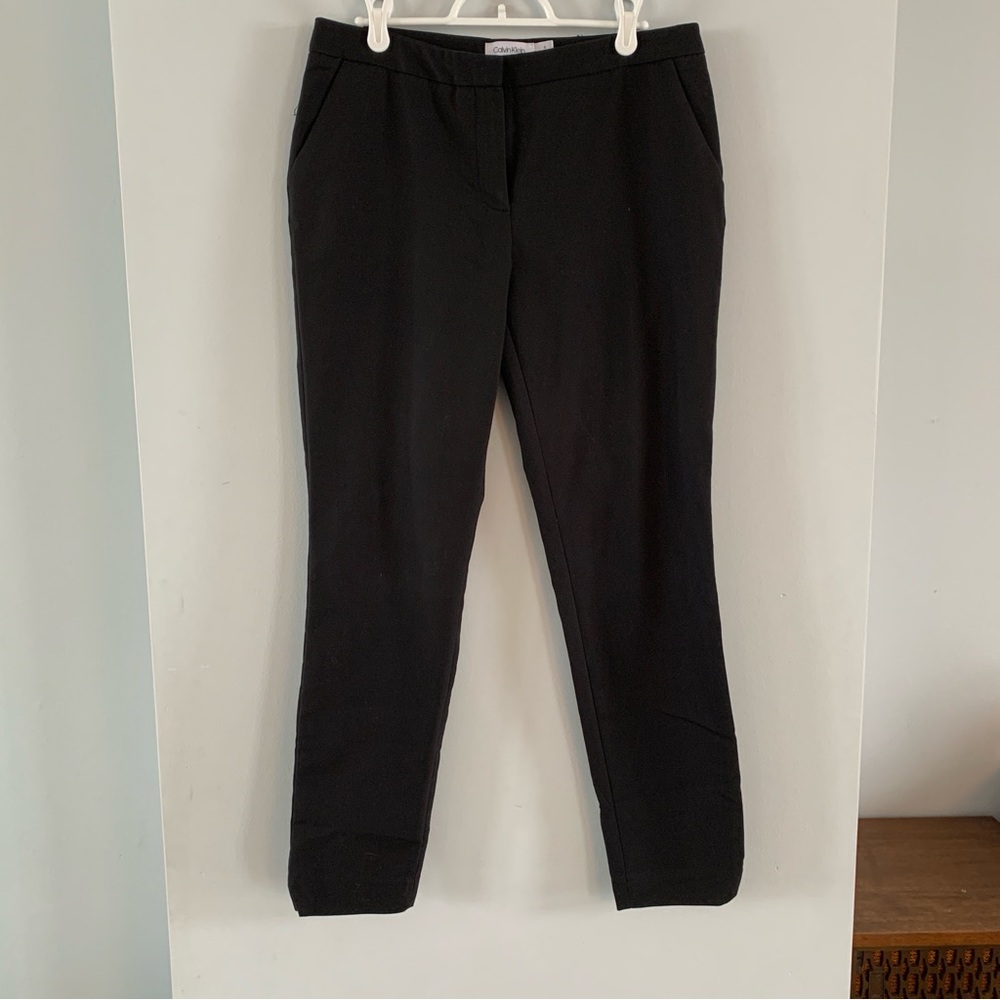 Slim Leg Ankle Dress Pant Black Calvin Klein Womens Size 6 Flat Front Mid Rise